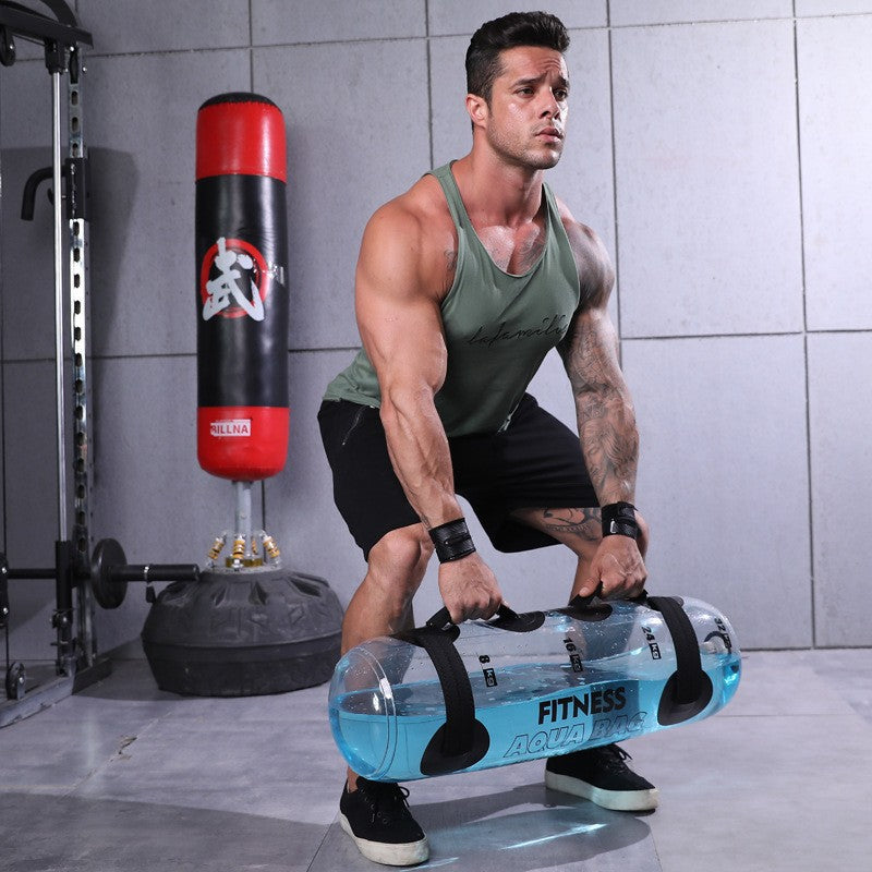Haltère d'eau de fitness cylindrique transparent porteur - Équipement d'entraînement de fitness et d'haltérophilie