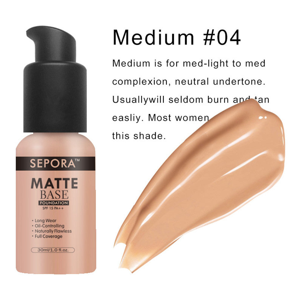 Base de maquillage liquide mat isolante, imperméable, naturelle, anti-cernes, contrôle du sébum