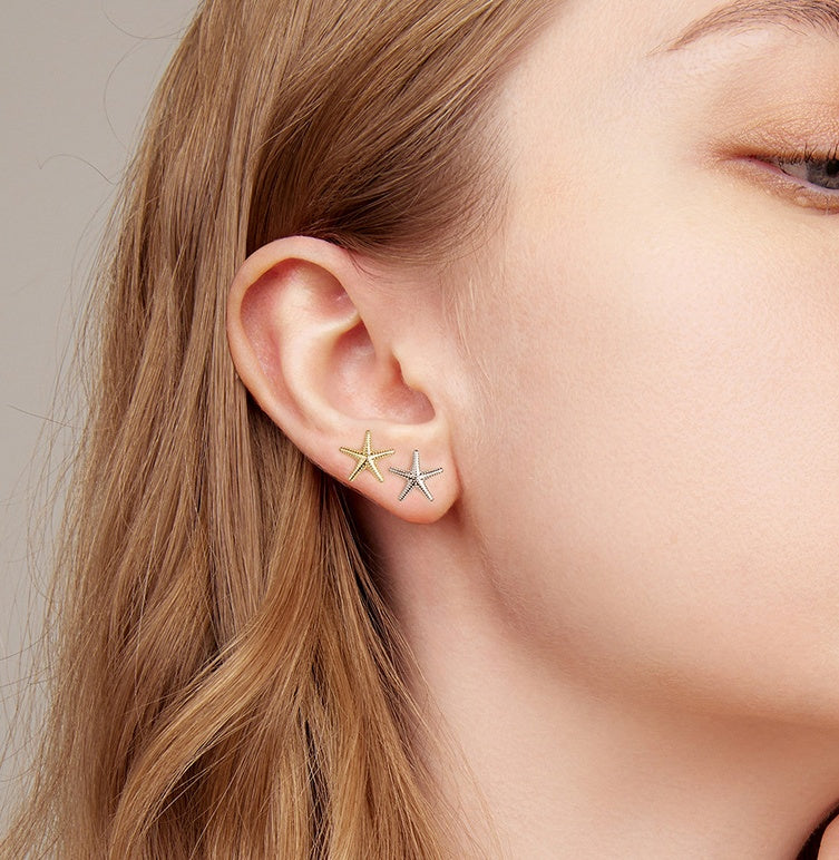 New Summer Starfish Argent Pur Stud Earrings Men And Women Simple
