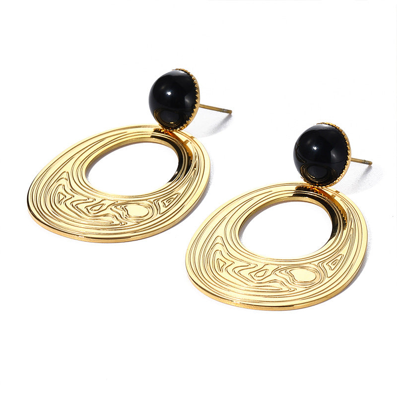 18K Gold-plated Titanium Steel Ring Earrings Concave-convex Texture