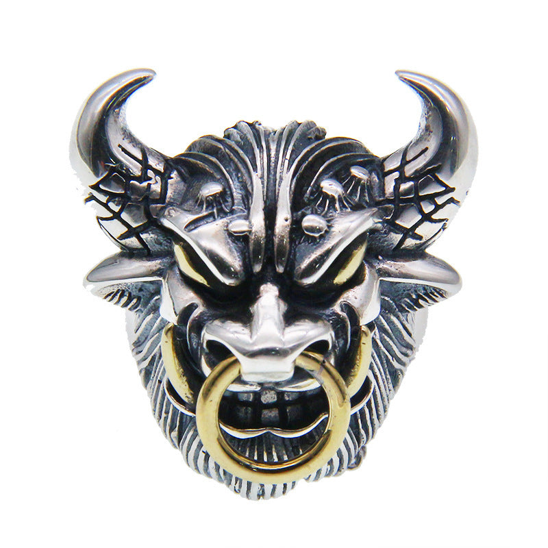 Bague Tête de Taureau Démon en Argent Sterling S925 Personnalisée