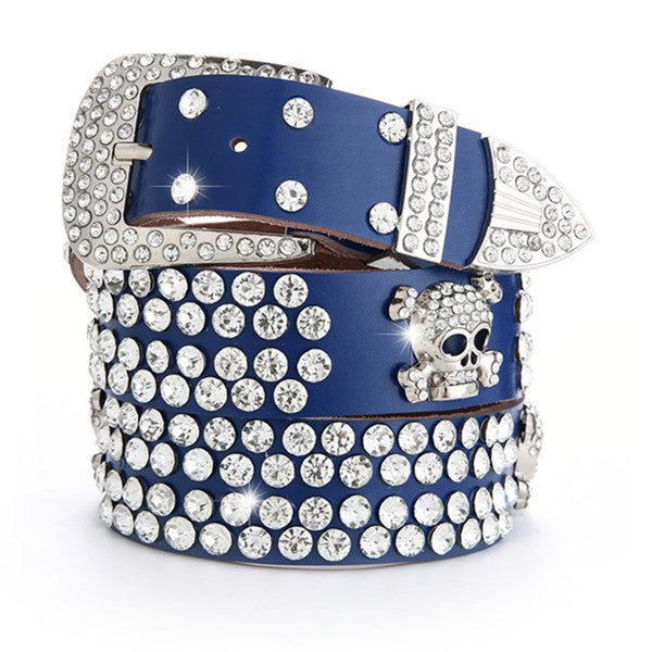 Ceinture en cuir véritable à strass simple pour femmes