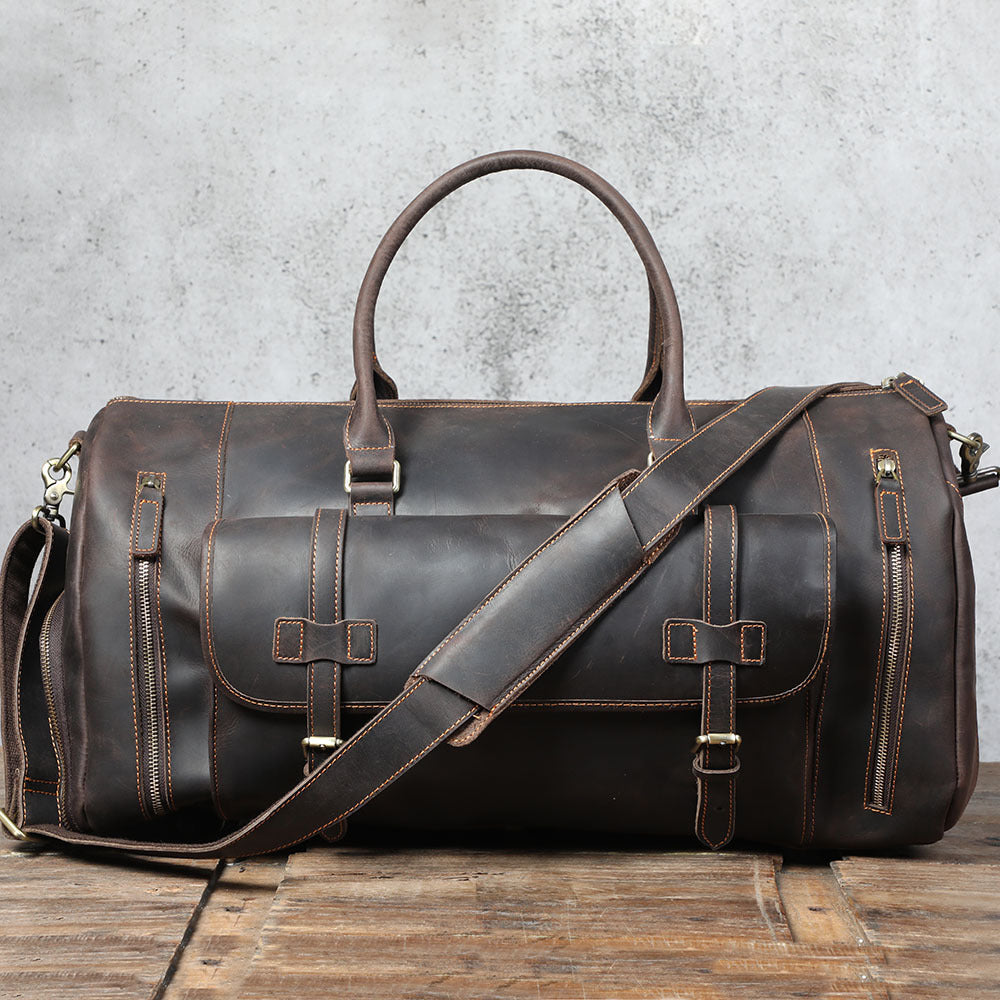 Sac de voyage en cuir de vachette véritable première couche, grande capacité, style rétro pour homme