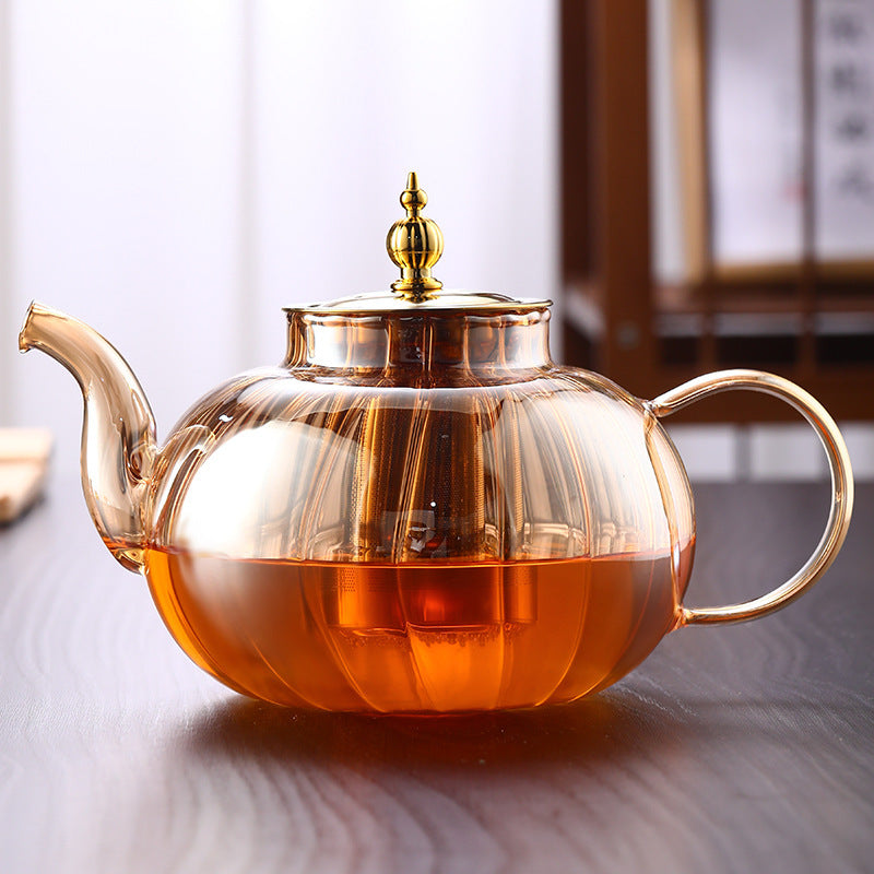 Glass Teapot Striped Tea Set Tea Water Separation Stainless Steel
