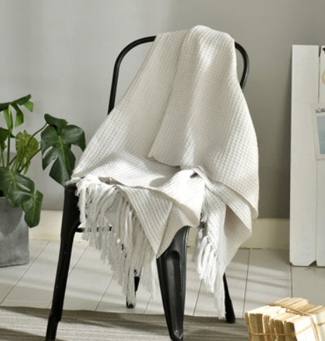 Petite couverture tricotée à franges, couverture de sieste, couverture de canapé