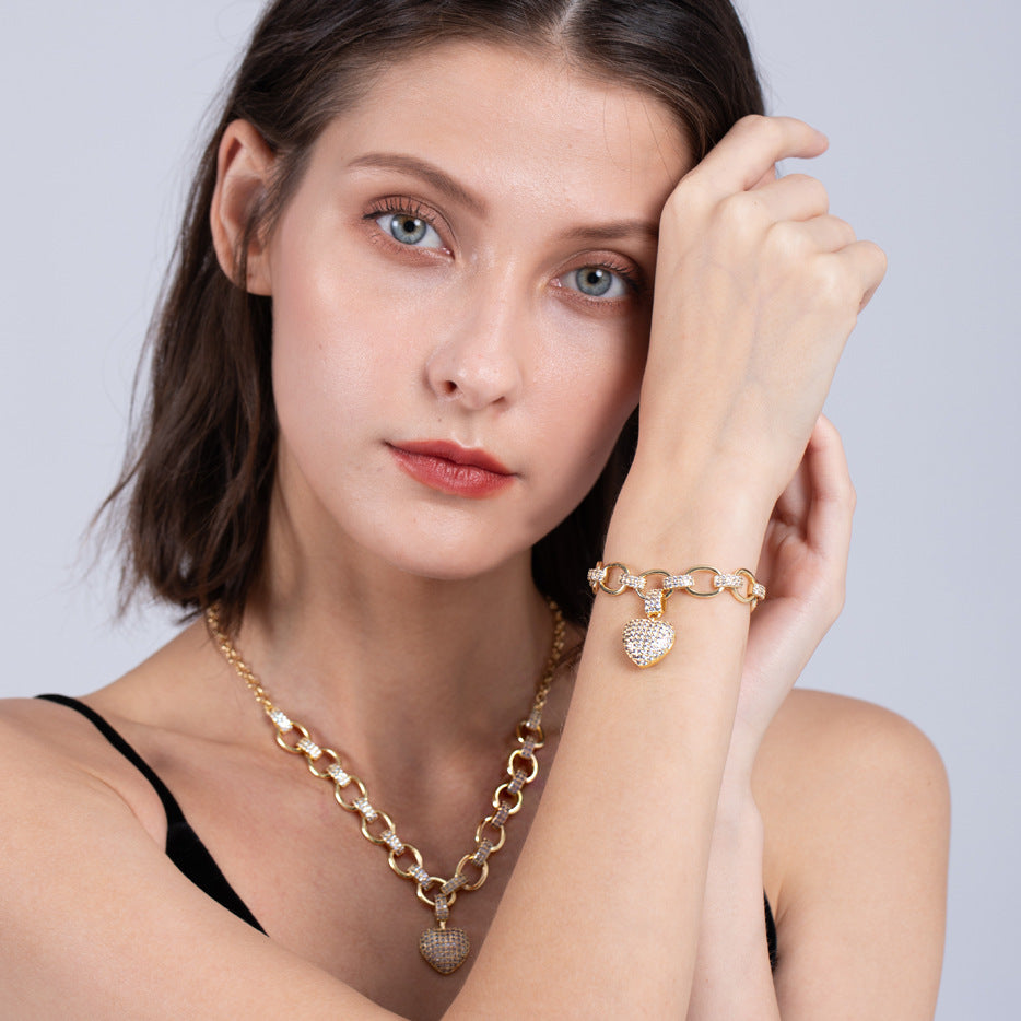 Heart-shaped necklace with heart pendant set