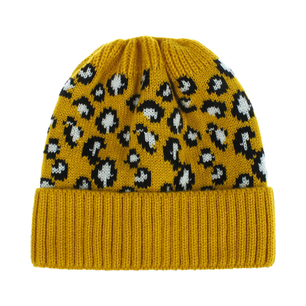 Bonnet queue de cheval tricoté à imprimé léopard, chaud et tendance pour l'extérieur