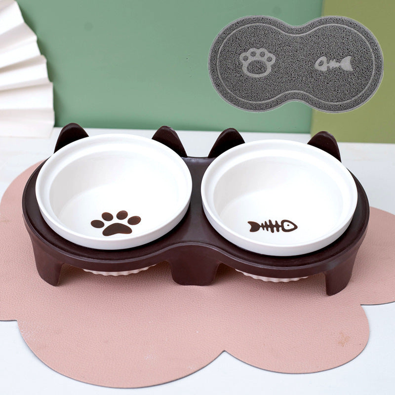 Gamelle pour Chat en Céramique, Double Gamelle, Gamelle d'Eau, Gamelle Oblique Surélevée, Fournitures pour Animaux de Compagnie