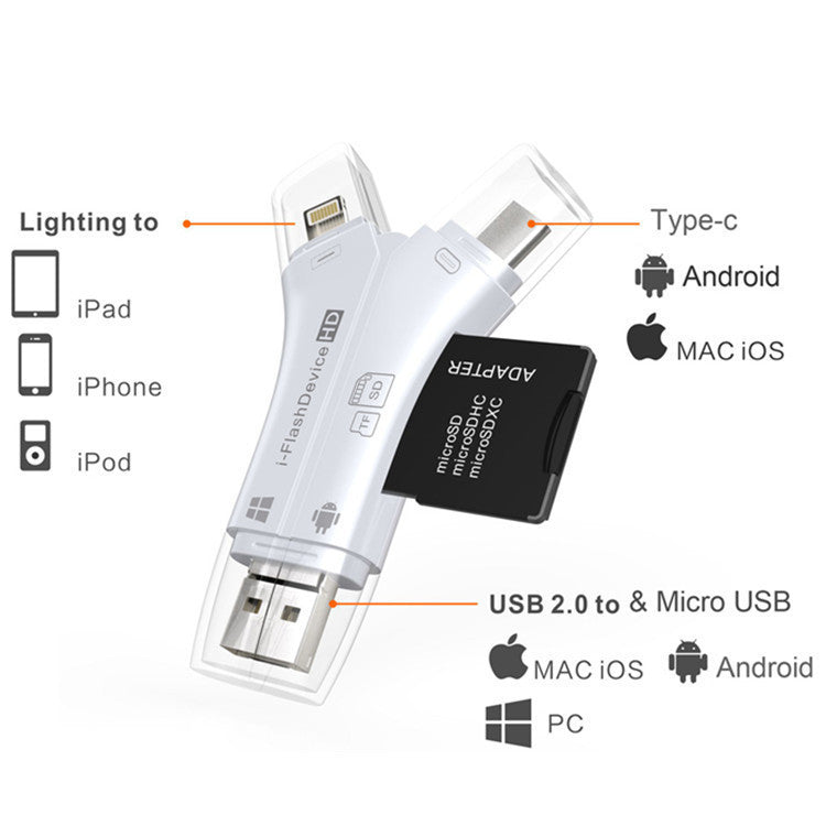 Lecteur de carte mobile TF SD multifonctionnel quatre en un universel