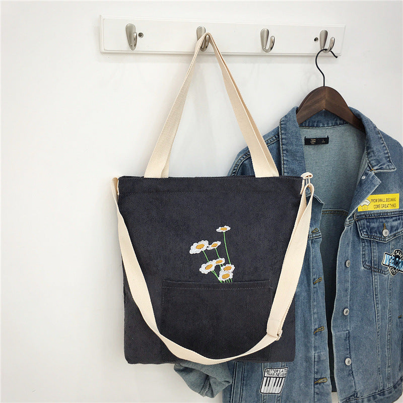 Corduroy large capacity canvas bag