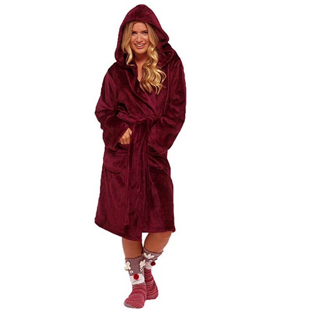Fashion Temperament Gentle Pajamas Ladies Long Bathrobe Robe With Belt