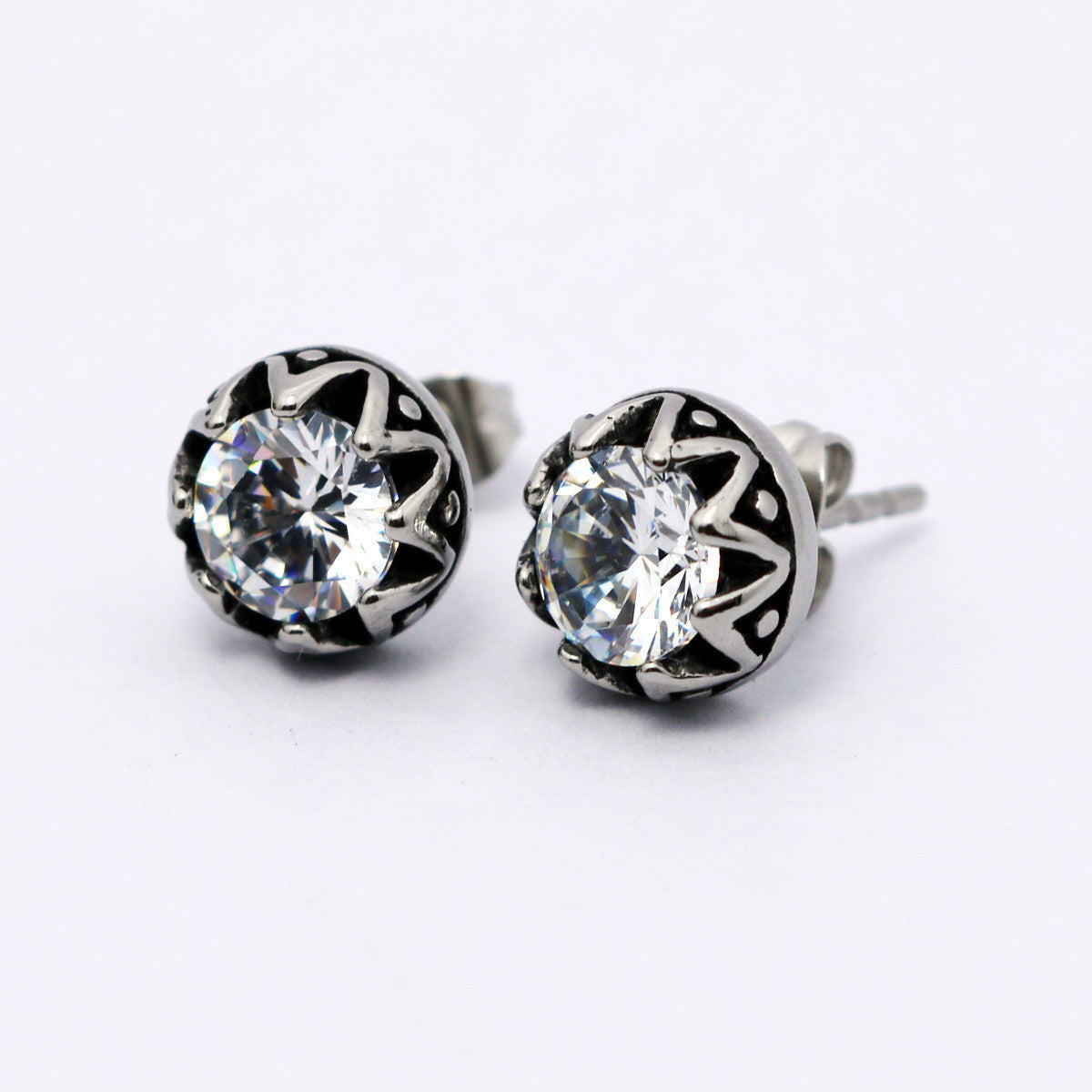 Stainless Steel Crown Stud Earrings Retro Titanium Steel Diamond Earrings Stud Earrings