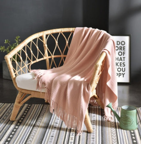 Petite couverture tricotée à franges, couverture de sieste, couverture de canapé