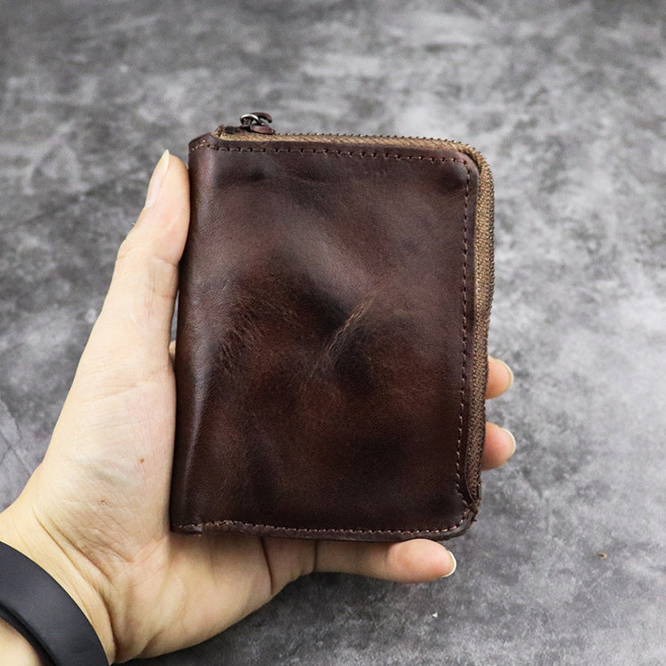 Vegetable tanned leather zipper wallet