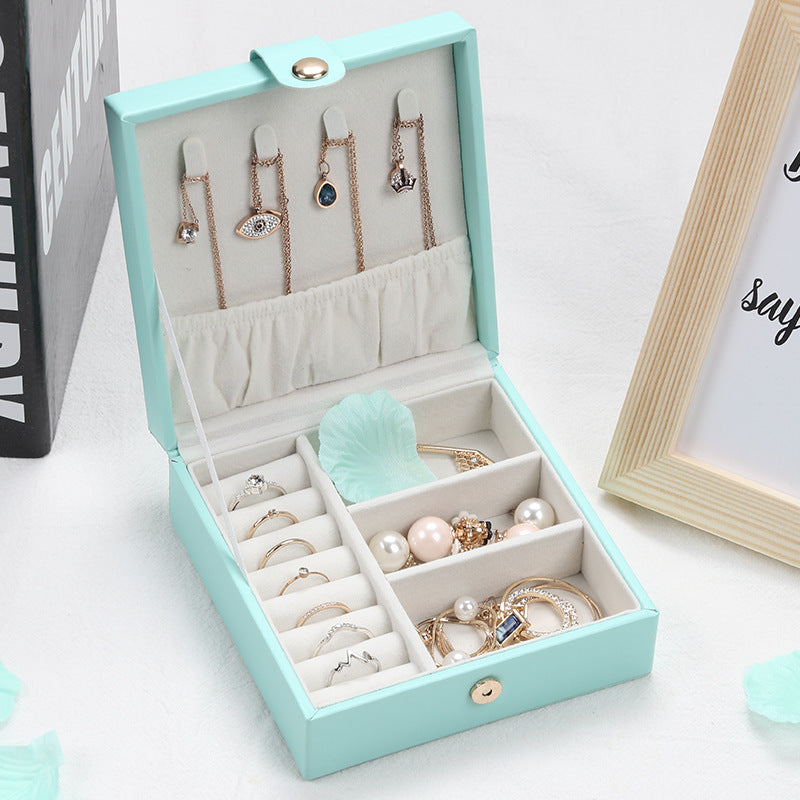 Boîte de rangement de bijoux carrée portable en cuir PU, boîte de finition pour bagues et bracelets