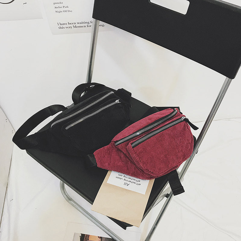 Trendy fashion retro corduroy small chest bag multi-function pockets fitness portable Messenger bag casual travel handbags
