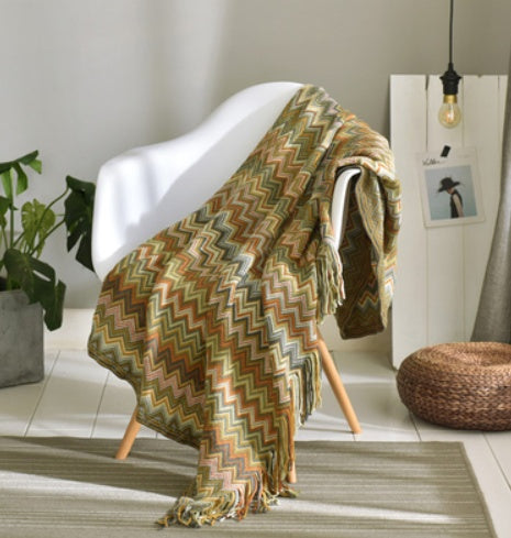 Petite couverture tricotée à franges, couverture de sieste, couverture de canapé