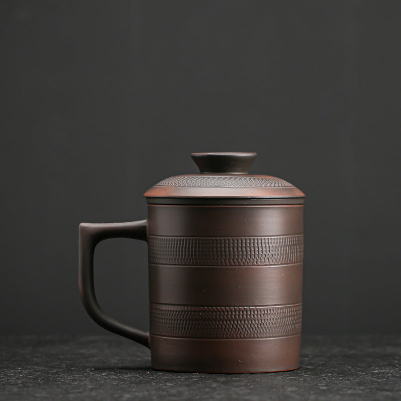 Mug en poterie violette, tasse à café et à lait en céramique avec couvercle, filtre domestique