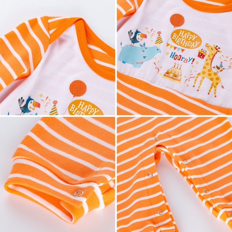 Spring and autumn new baby cotton striped jumpsuit