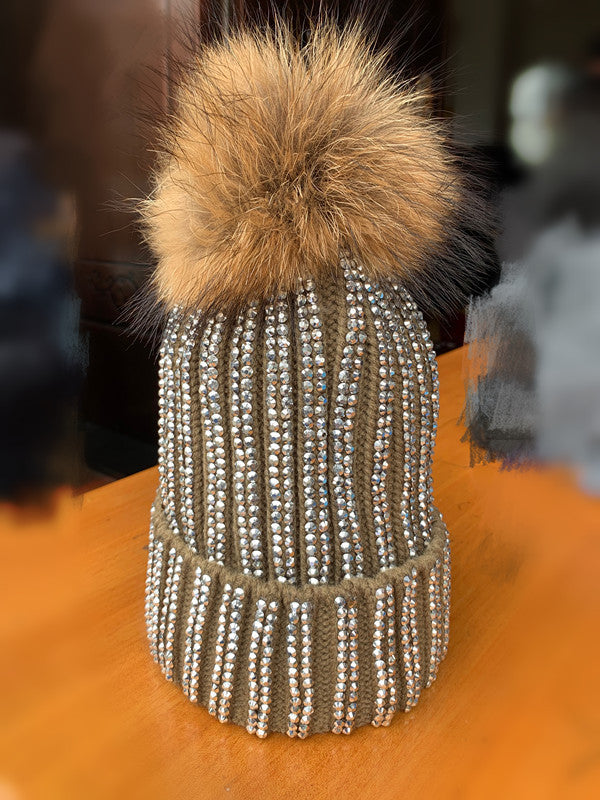 Autumn And Winter Real Raccoon Oversized Fox Fur Ball Wool Hat