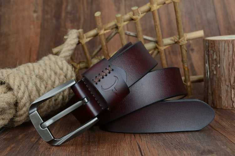 Leather men's pin buckle belt