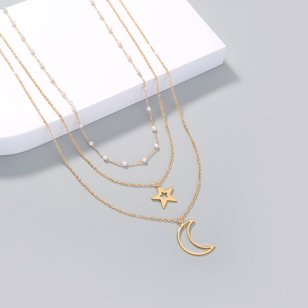 Hollow Star Moon Multilayer Necklace