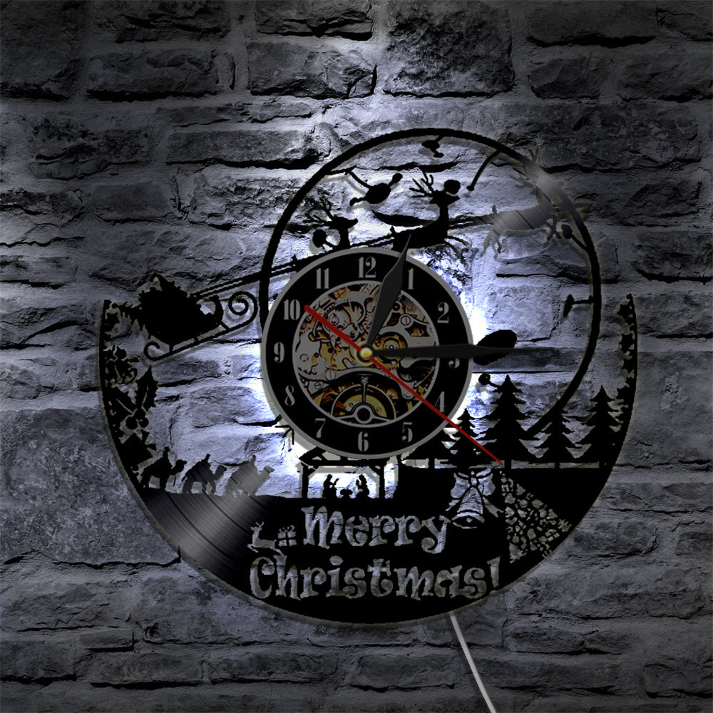 Vinyl Record Wall Clock LED Christmas Old Man