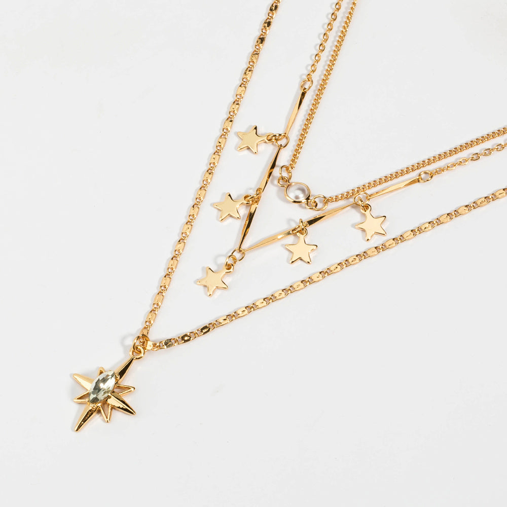 Collier pendentif en cuivre multicouche multi-éléments HEXAGRAM
