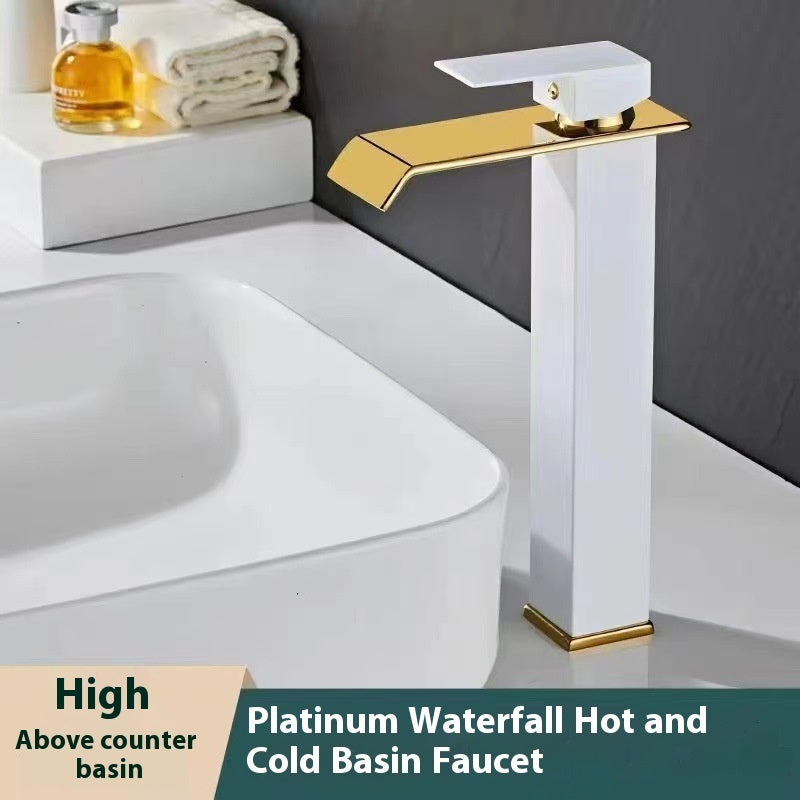Stainless Steel European Style Waterfall Faucet Black Gold Paint Hot And Cold Basin Faucet