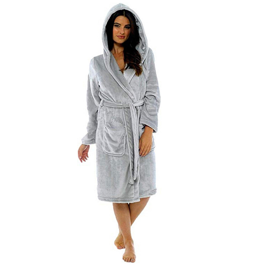 Fashion Temperament Gentle Pajamas Ladies Long Bathrobe Robe With Belt