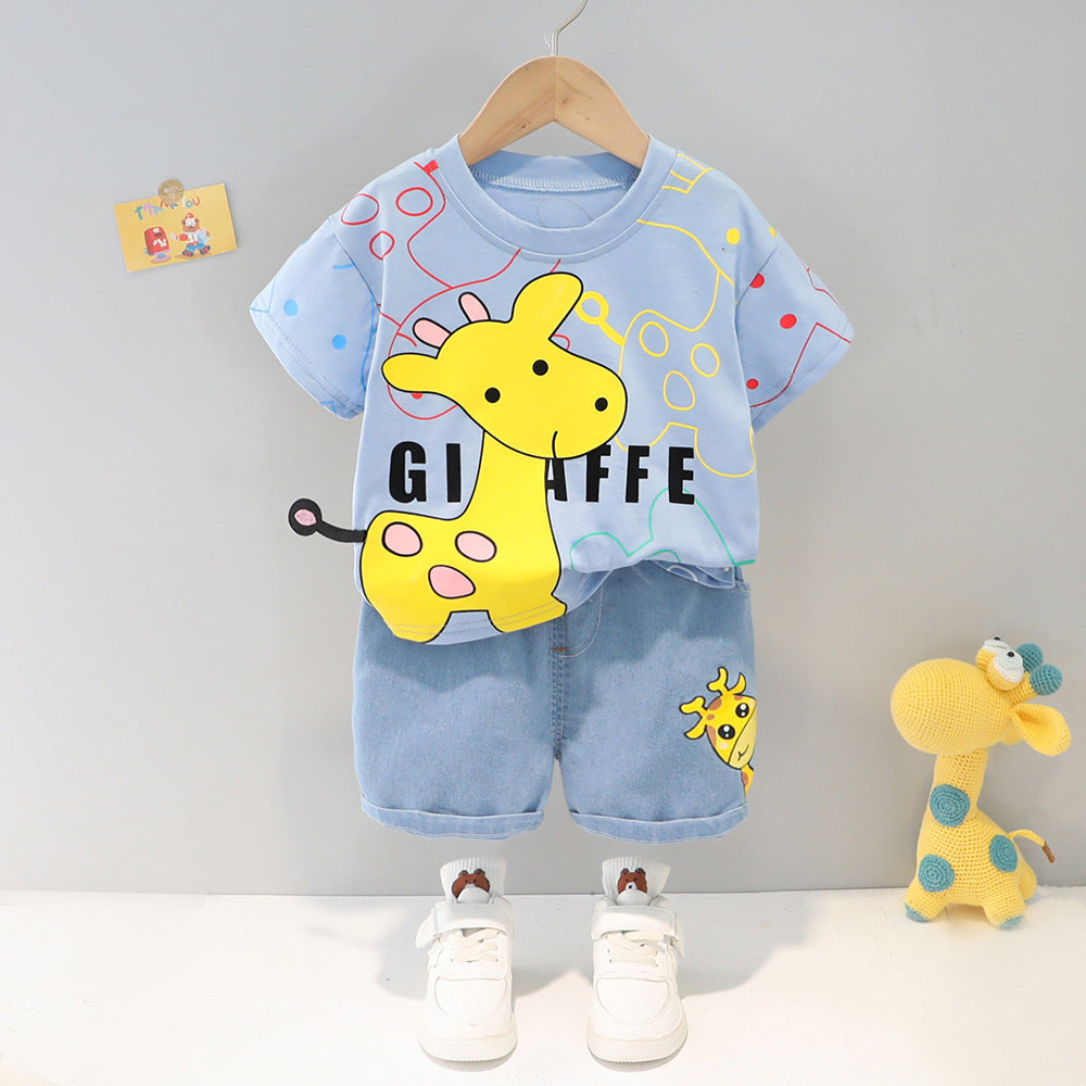 Casual Cute Sika Deer Printed Round Neck