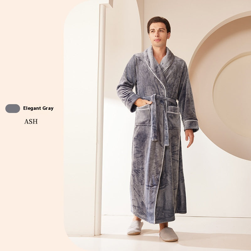 Extended Autumn And Winter Coral Fleece Bathrobe