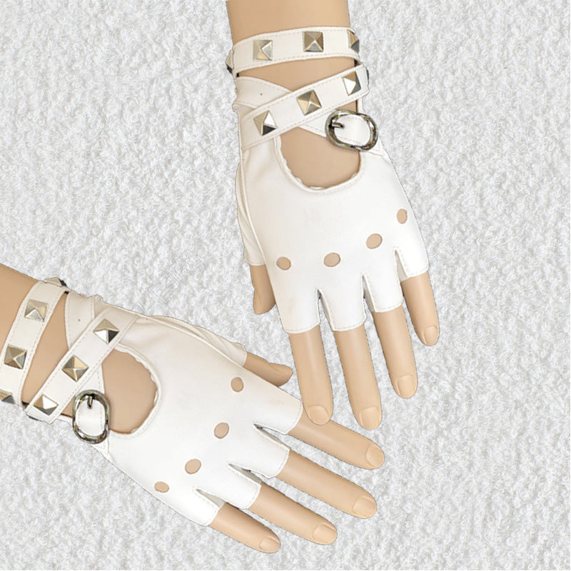 Gants Gothiques sans Doigts Punk Rock pour Femmes