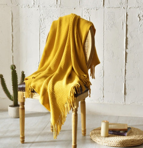 Petite couverture tricotée à franges, couverture de sieste, couverture de canapé