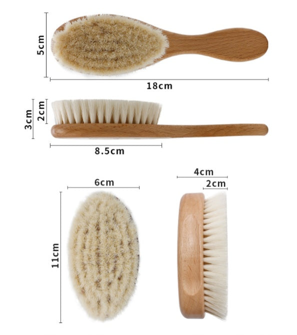 Brosse à cheveux de bébé en bois massif et laine