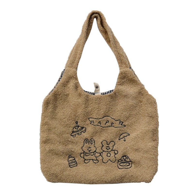 Plush Embroidery Large Capacity Leisure Shopping Bag