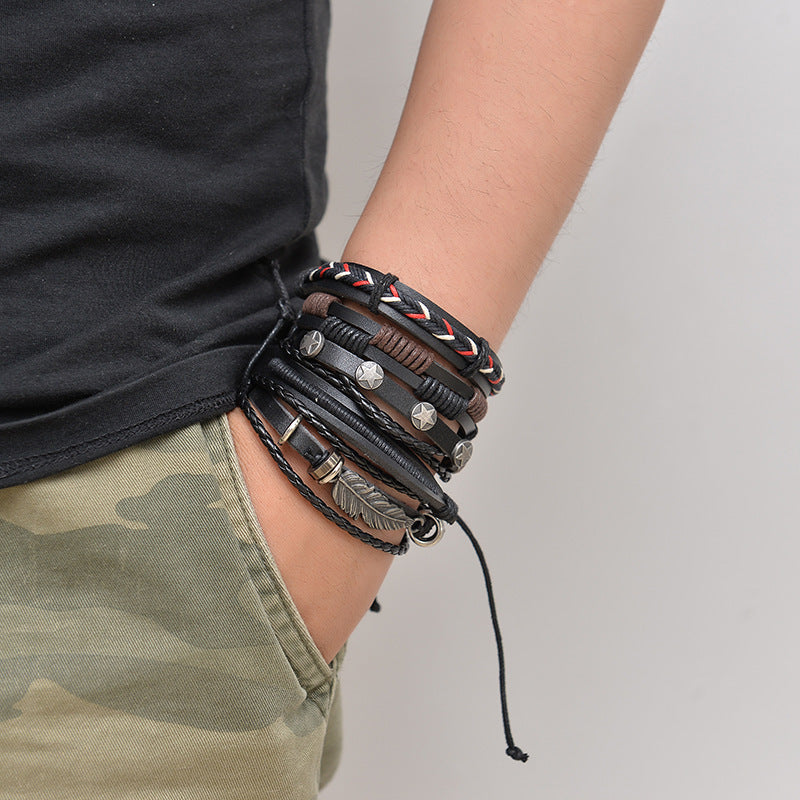Bracelet en cuir multicouche pour hommes