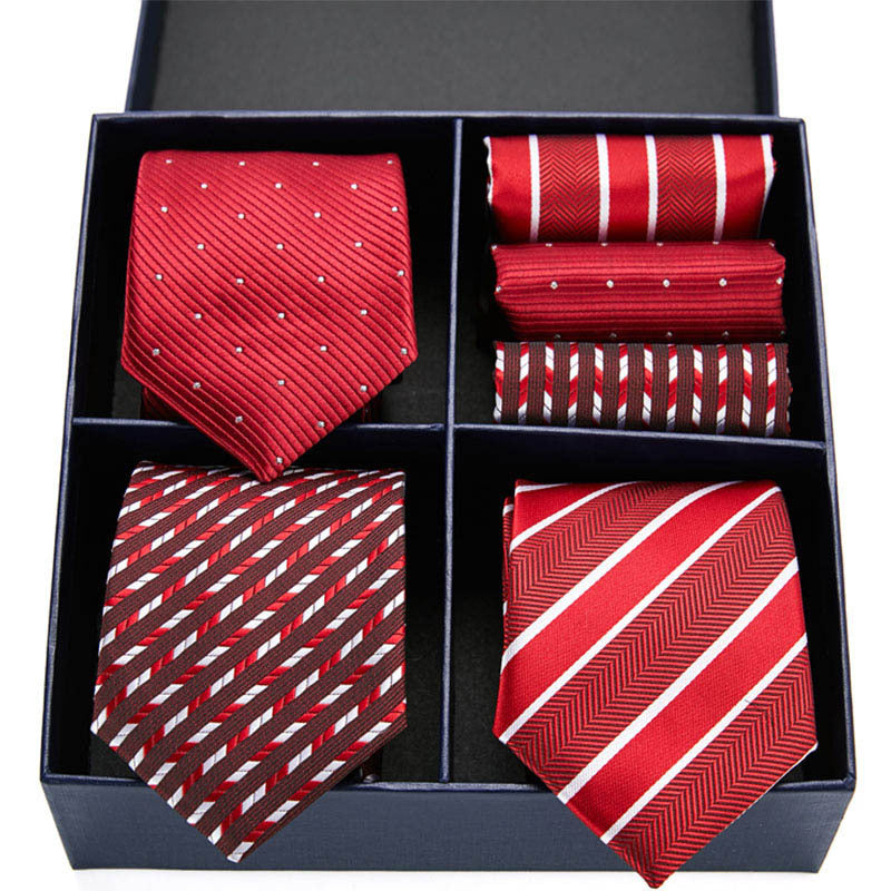 Fashion business striped tie square scarf combo set