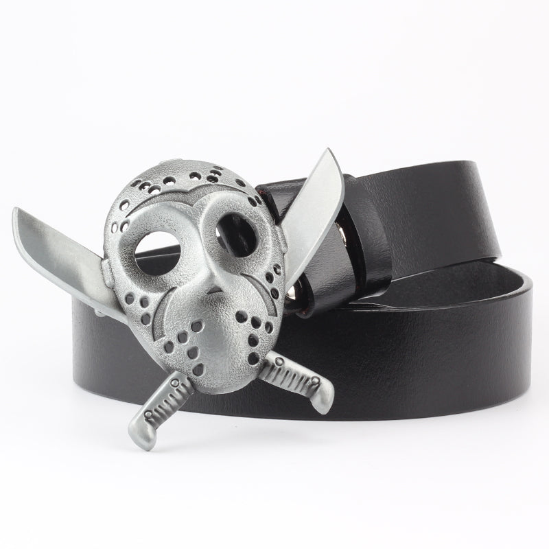 Ceinture de décoration tête de mort en cuir pur