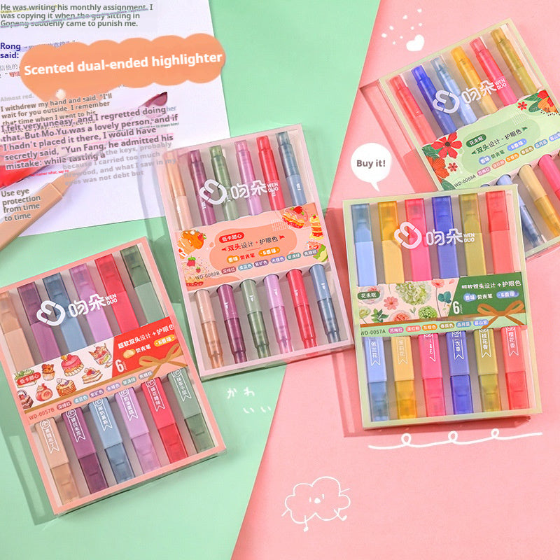 Fragrant Double-headed Fluorescent Pen Ins Girl's Heart Hand Account Watercolor Student Good-looking Key Boxed Marking Pen