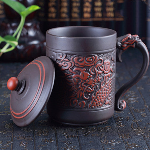 Tasse à thé chinoise à dragons et phénix gaufrés