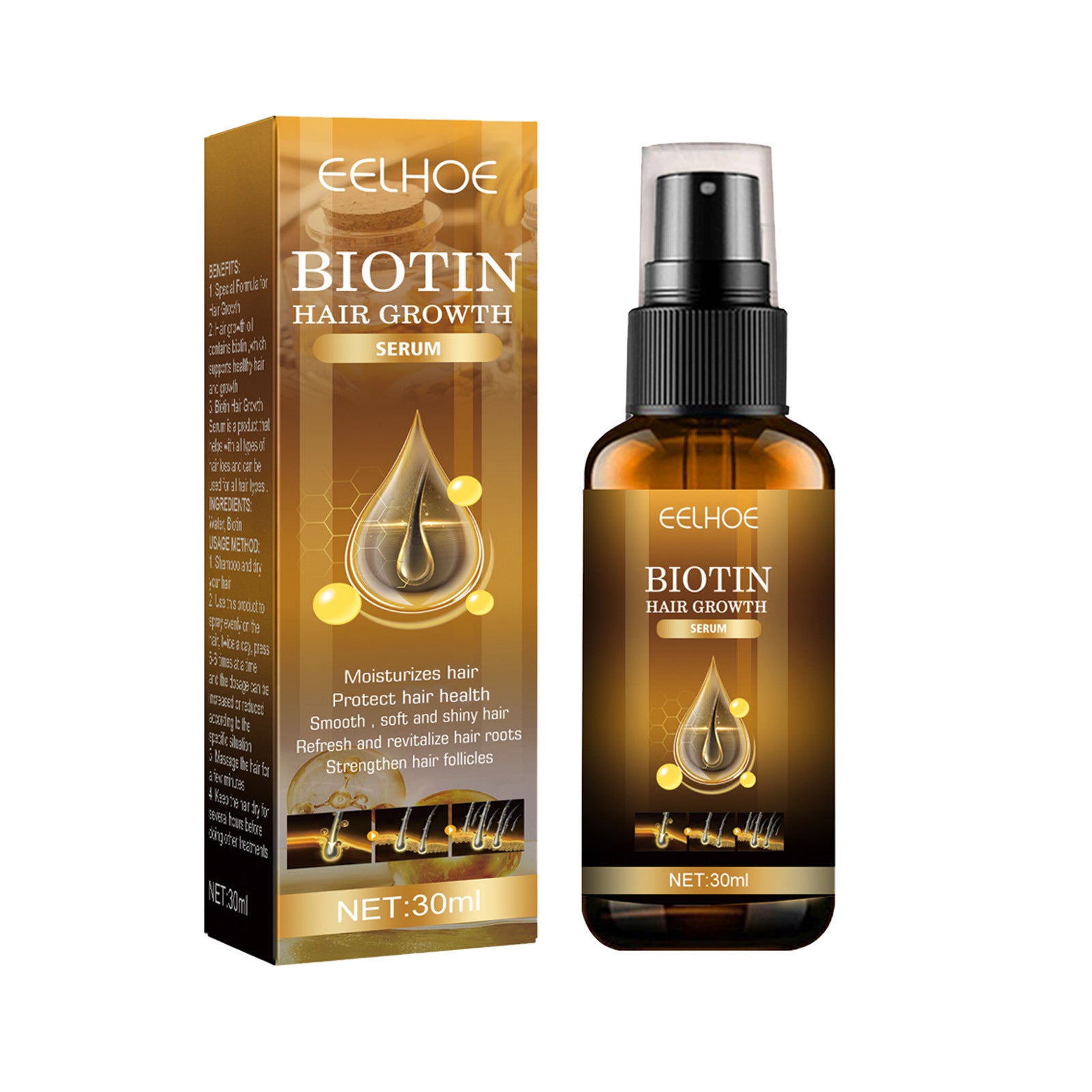 EELHOE Biotine Cheveux Densité Cheveux Spray Réparation Cheveux Nourrissant Soin Cheveux Fixation Forte Et Robuste Anti-chute Racine Spray