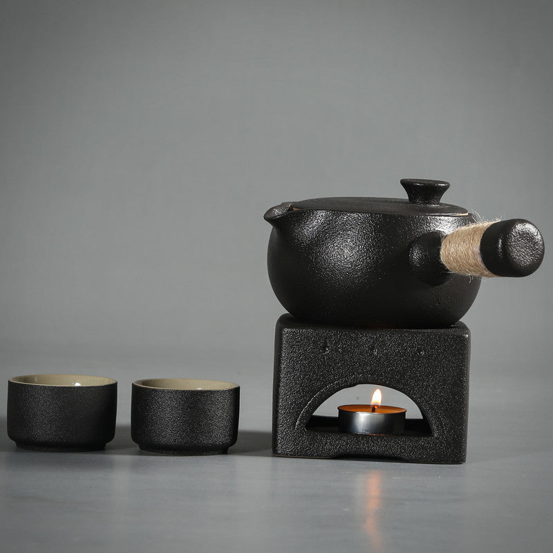 Chauffe-thé en poterie noire de style japonais et service à thé Kung Fu
