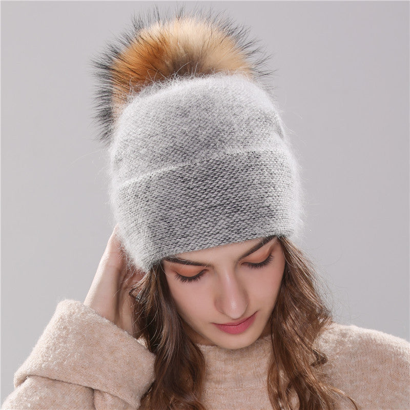 Bonnet en fourrure de lapin angora pour fille - Chapeau d'hiver pour femme