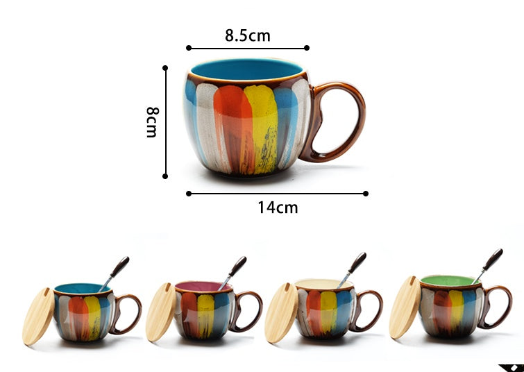 Tasse créative en céramique pour lait, eau, café, petit-déjeuner, tasse de couple, avec couvercle et cuillère