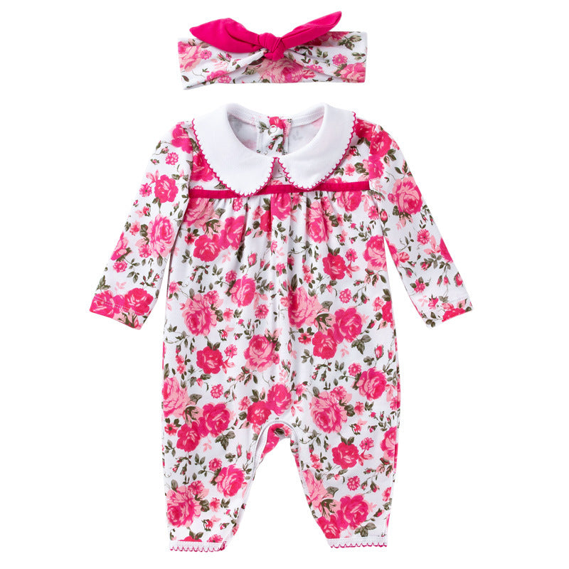 Baby clothes new style rose flower long-sleeved jumpsuit