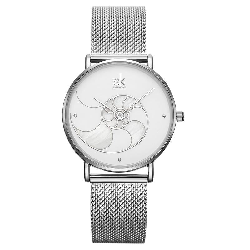 Montre à quartz pour femme, bracelet en maille pour femme
