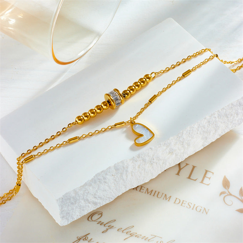 Bijoux fantaisie Boho Classique Amour Cœur Chaîne de cheville Double couche Chaîne bracelet Cheville Charme Pompon Chaîne de jambe Chaîne de pied Femme Fête Bijoux Accessoires