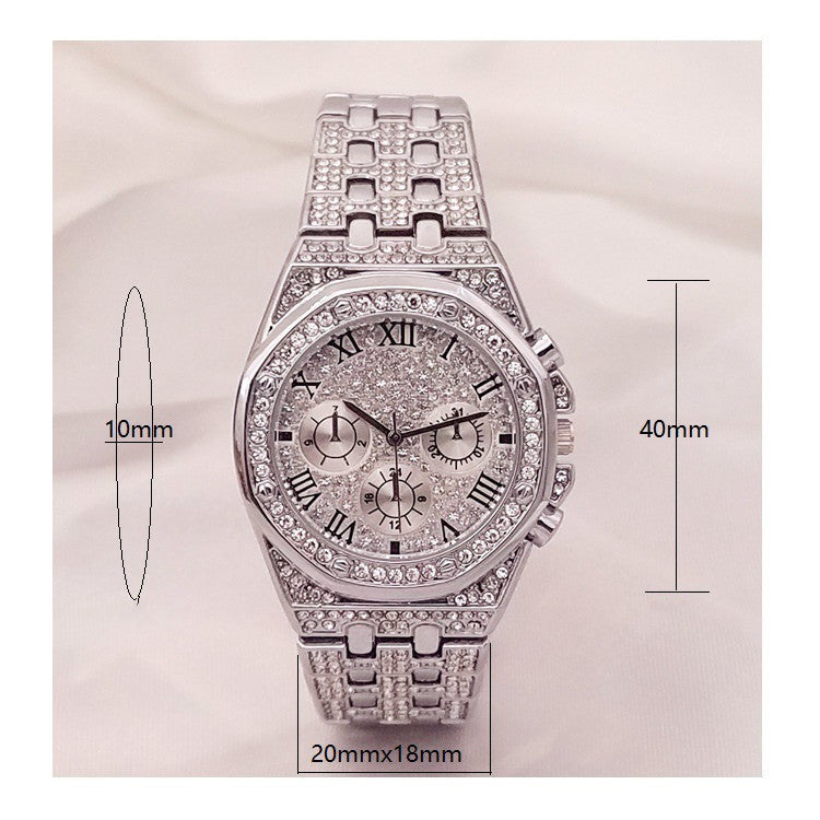 Montre en quartz gypsophile à trois yeux en diamant