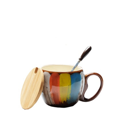 Tasse créative en céramique pour lait, eau, café, petit-déjeuner, tasse de couple, avec couvercle et cuillère